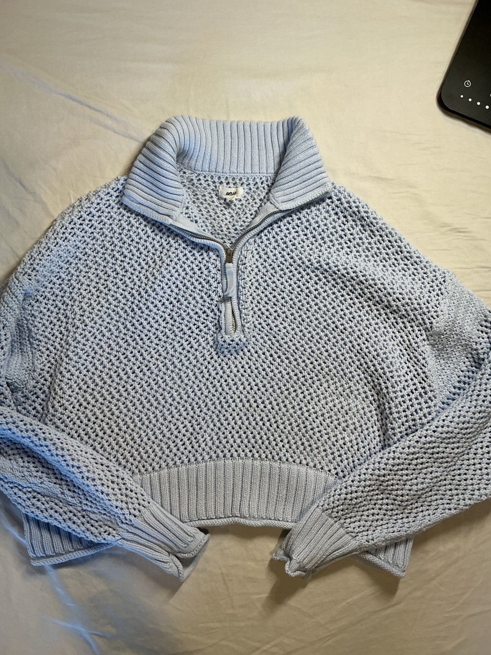 aerie Light Blue Half-Zip Knit Sweater